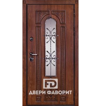 металлическая дверь с арочным стеклом, модель с терморазрывом, усилена тремя петлями