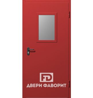стальная противопожарная дверь с красной порошковой краской и стеклом