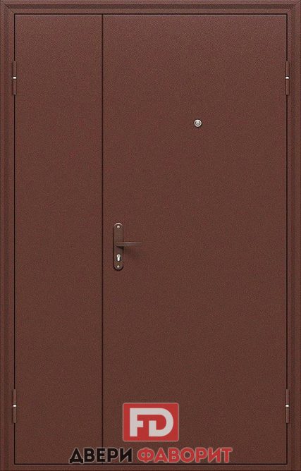 двустворчатая дверь с цинкогрунтом для подъезда, укомплектована замком и глазком