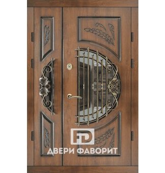 двустворчатая дверь с ковкой и стеклом, отделана виноритом