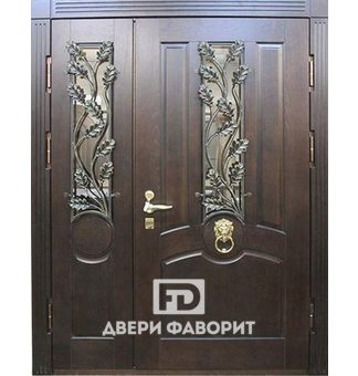 стальная парадная дверь с ковкой и стеклом